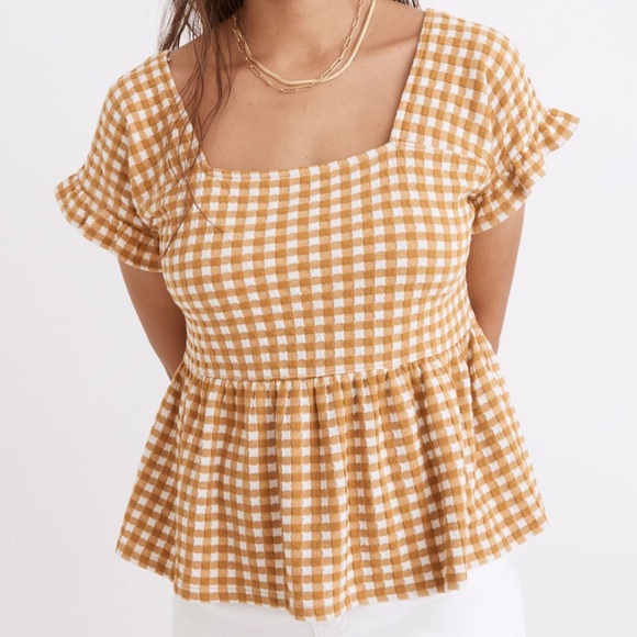 Madewell Tops - MADEWELL••Gingham Knit Ruffle Hem Top••XXS